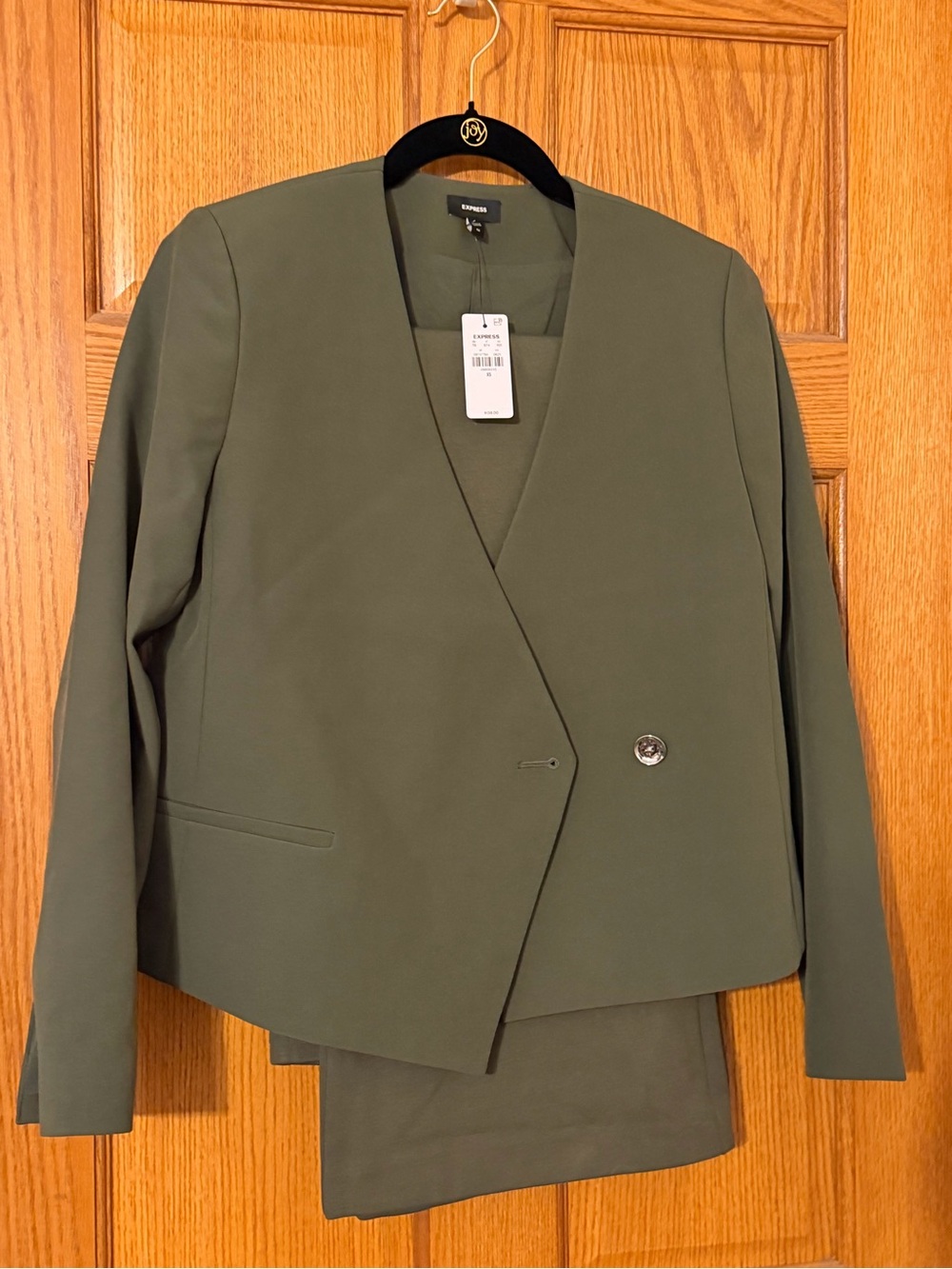 Express Olive Green Wrap-Front Blazer and wide leg trouser set